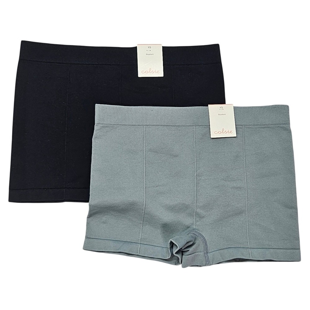 Colsie Girls 2 Pack Seamless Boyshort Underwear Black Gray XS Ribbed Waistband‎